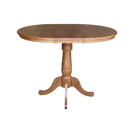 International Concepts Round 36 in Round Top Pedestal Table with 12 in Leaf, 41.3 in H, Distressed Oak, 36 in W, 48 in L K42-36RXT-6B-2